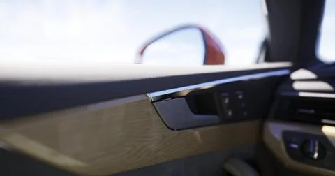 Interior view of a modern car with sleek design elements and dashboard detail Stock Illustration