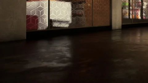 Interior view of a modern space with patterned glass walls in a city Video stock 343563402