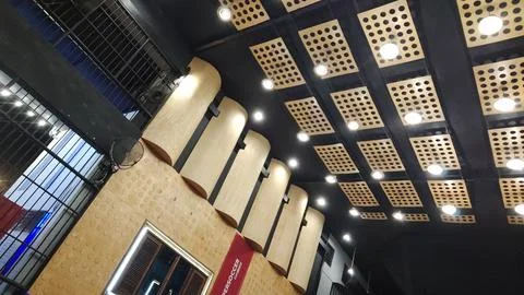 Interior view of a modern space showcasing architectural design and lighting. Stock Photos