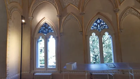Interior view at Monserrate Palace, a palatial villa located on Sintra Stock Footage 242041990