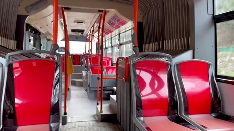 Interior View Of Mooving Public Transport Vehicle In Brno. Stock Footage 264266231