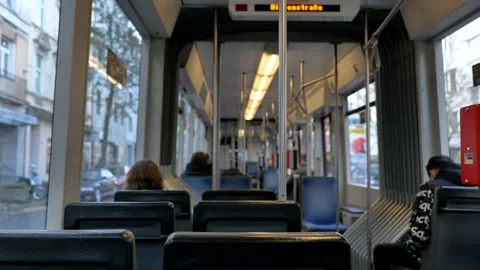 Interior view of moving Light rail tram. Stock Footage 142606319
