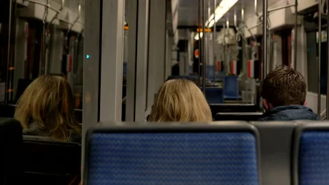 Interior view of moving Light rail tram. Stock Footage 145585170