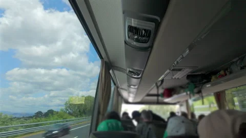 Interior view of moving tour bus with vi... | Stock Video | Pond5