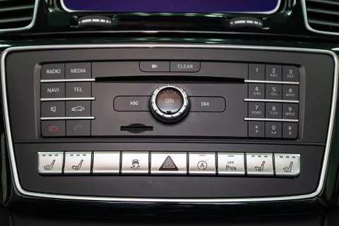 Interior view with multimedia dashboard of luxury very expensive new white Me Stock Photos