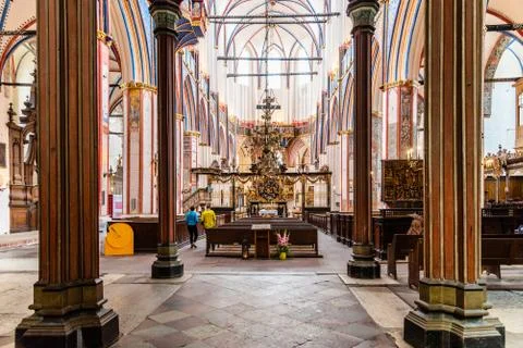 Interior view of the nave of St. Nicholas Church in Stralsund Stock Photos