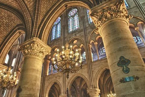 Interior view of Norte Dame Interior view of Notre Dame in HDR, Paris, Fra... Stockfoto's