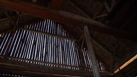 Interior view of an old, abandoned rural barn. Stock Footage 342336389