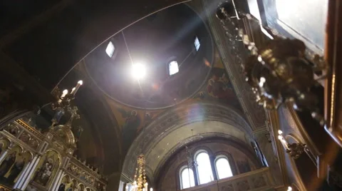 Interior view of a old church with empty pews Stock Footage 65958061