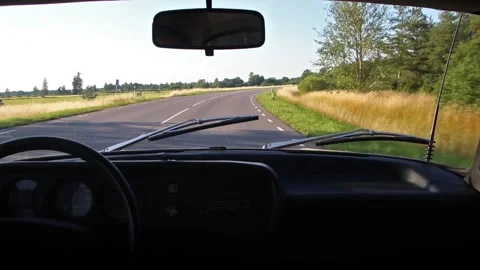 Interior view of an old retro unic car driving fast at 100 km/h Stock Footage 135546312