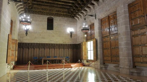Interior view of the Old Silk Exchange (Lonja de la Seda), Valencia, Spain Stock Footage 102817627