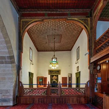 Interior view of the ornate Shems-i Tebrizi Mosque and Tomb in Konya, Turkey Stock Photos