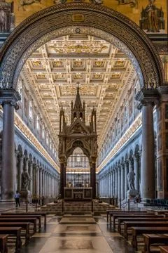 Interior view of Papal Basilica of St. Paul outside the Walls Stock Photos