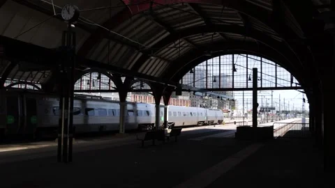 Interior view of platform hall at Malmo Central Station (Malmo Centralstation) Stock Footage 340960236