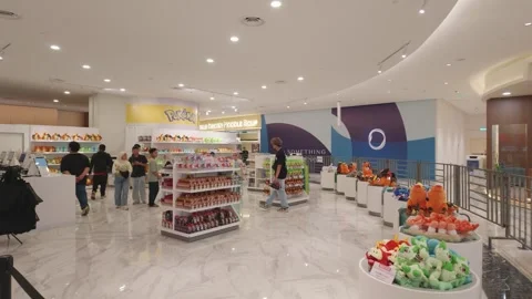 Interior view of the Pokémon Center Pop-Up Store at Ombak KLCC in Kuala Lumpur Vídeo Stock 346520027