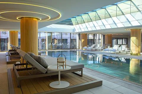 Interior view of the pool and spa area of the famous luxury hotel Urban. Stock Photos