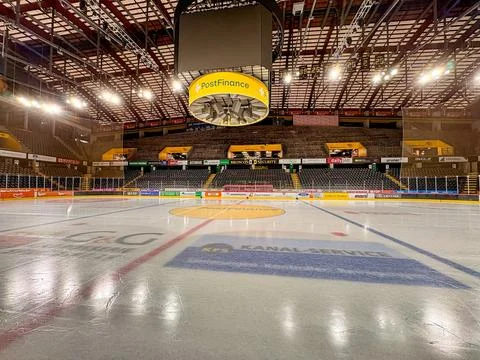 Interior view of PostFinance Arena ice hockey stadium in Bern, Switzerland Stock Photos