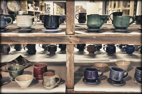 Interior view of a potter's workshop in Hockinson, Washington, shelves of f.. Stock Photos