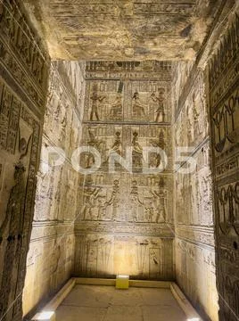 Photograph: Interior view of the reliefs inside the Temple of Hathor ...