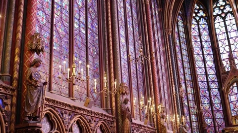 Interior View of Sainte-Chapelle in the Centre of Paris. Stock Footage 243267239