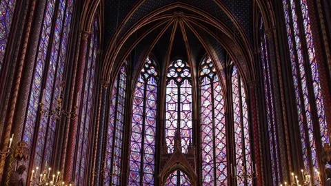 Interior View of Sainte-Chapelle in the Centre of Paris. Stock Footage 243272101