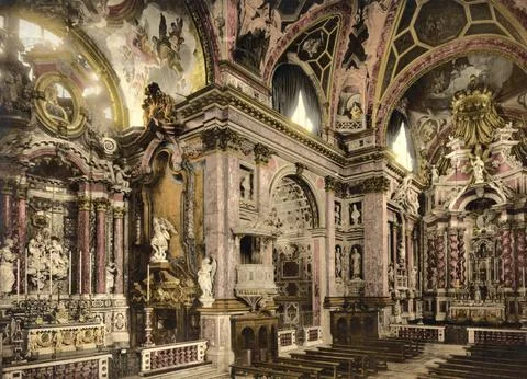 Interior view of Santa Maria di Nazareth, a Roman Catholic Carmelite church. It Ilustración de archivo