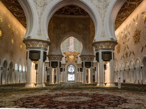 Interior view to Sheikh Zayed Mosque, Abu-Dhabi, UAE Stock Photos