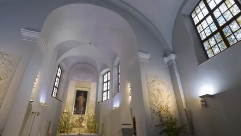 Interior view of the Shrine of The Divine Mercy in Vilnius Stock Footage 335737649