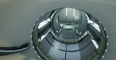 Interior view of a space module highlighting advanced technology and design Ilustración de archivo