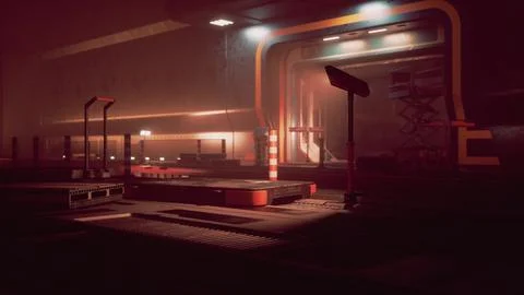 Interior view of a space station with metal walls and dim light 스톡 일러스트