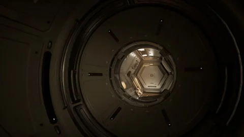 Interior view of a space station module showcasing unique design elements 動画素材 303805536