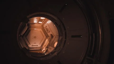 Interior view of a space station module showcasing its design and lighting Stock Footage 306721949