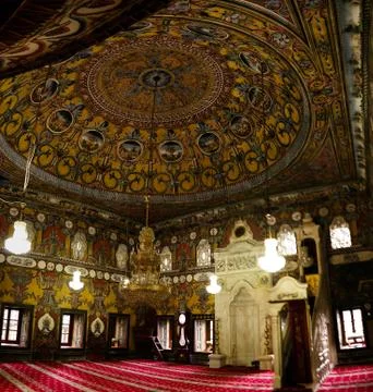 Interior view to Spotted Mosque Alaca Cami Kalkandelen aka painted mosque, Te Foto stock