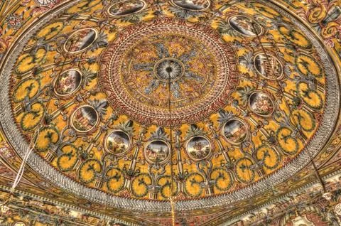 Interior view to Spotted Mosque Alaca Cami Kalkandelen aka painted mosque, Te Stock Photos