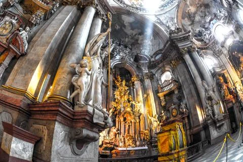 An interior view of St. Nicholas Cathedral (Chram sv. Mikulase) in Lesser town Stock Photos