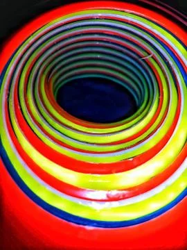 Interior view of a stack of very colorful sporty cones Stock Photos