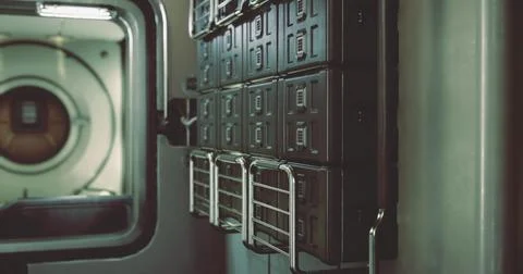 Interior view of a storage module on the International Space Station Illustrazione stock