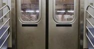 Interior View Of Subway Doors Opening At Empty New York City Platform Stock Footage