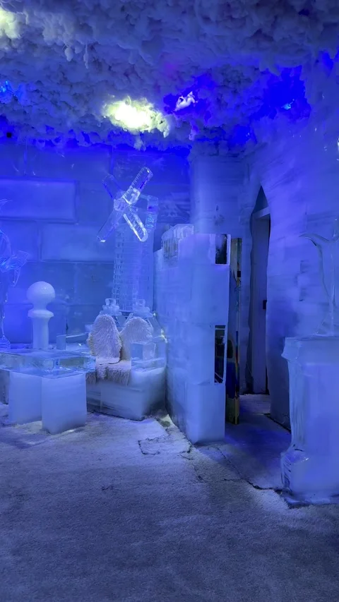Interior view of Subzero Ice Lounge in Doha , Oman - January 10 2026 Stock Footage 325898468