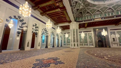 Interior view of Sultan Qaboos Mosque in Muscat, Oman - February 03 2026 Stock Footage 328450889