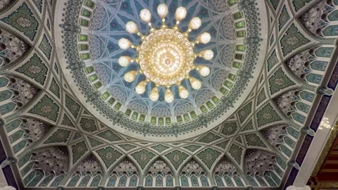 Interior view of Sultan Qaboos Mosque in Muscat, Oman - February 03 2026 Stock Footage 328450891