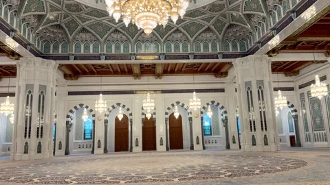 Interior view of Sultan Qaboos Mosque in Muscat, Oman - February 03 2026 Stock Footage 328450934