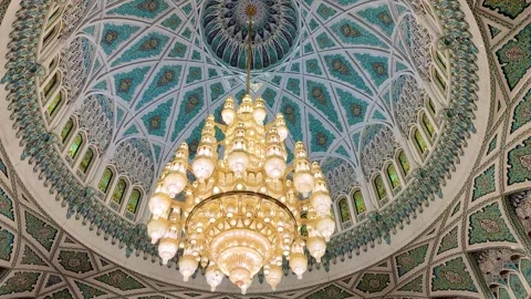 Interior view of Sultan Qaboos Mosque in Muscat, Oman - February 03 2026 Stock Footage 328450941