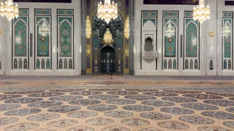 Interior view of Sultan Qaboos Mosque in Muscat, Oman - February 03 2026 Stock Footage 328450962