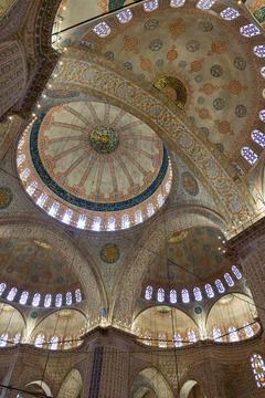 Interior view of Sultanahmet Mosque aka Blue Mosque in vertical photo Stock Photos