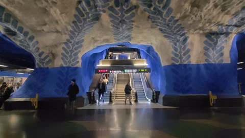 Interior view of T-Centralen metro station in Stockholm, Sweden. Stock Footage 340276656