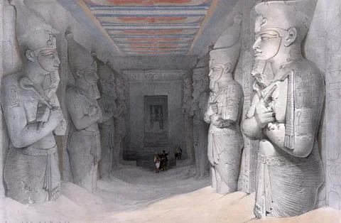 Interior view of the temple of Abu Simbel, Egypt, around 1850, Historical, Ilustración de archivo
