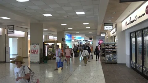 Interior View Of Terminal And Shops In HNL Honolulu Airport, Oahu, Hawaii Stock Footage 154296000