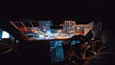 Interior view of Tesla car Video stock 129975606