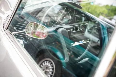 Interior view through side window of classic Citroen DS23 Stock Photos